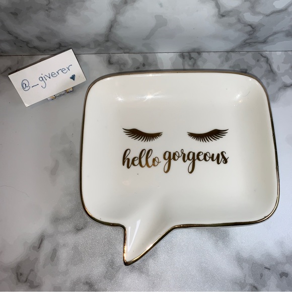 “Hello Gorgeous” Gold Eyelash Design Trinket Jewelry Dish - Picture 3 of 15